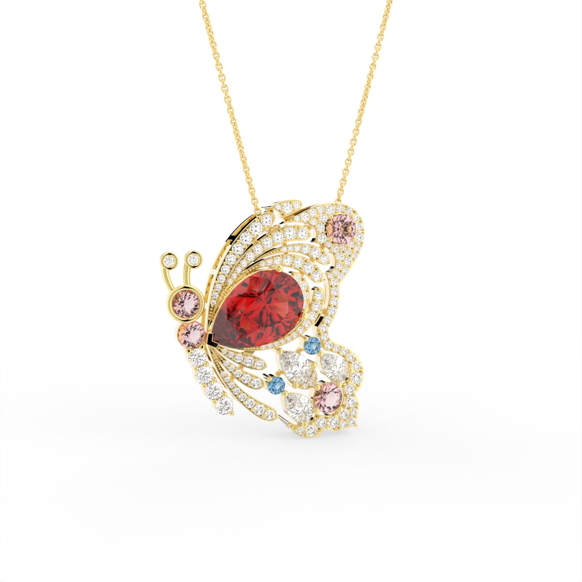 18K Two Tone Pear Diamond Pendant — 3D VIEW