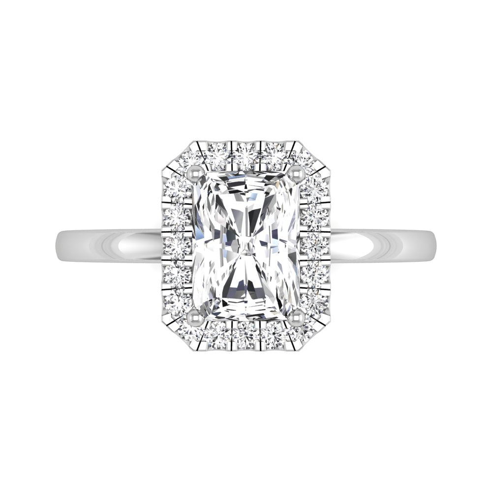 18K Halo Emerald-Cut Diamond Ring — TOP