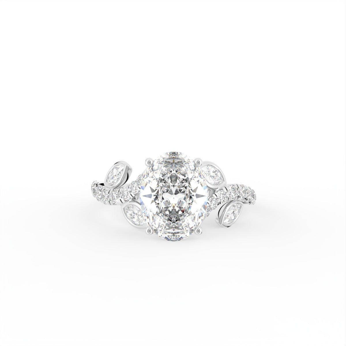 18K Oval Solitaire Pavé Diamond Ring — TOP