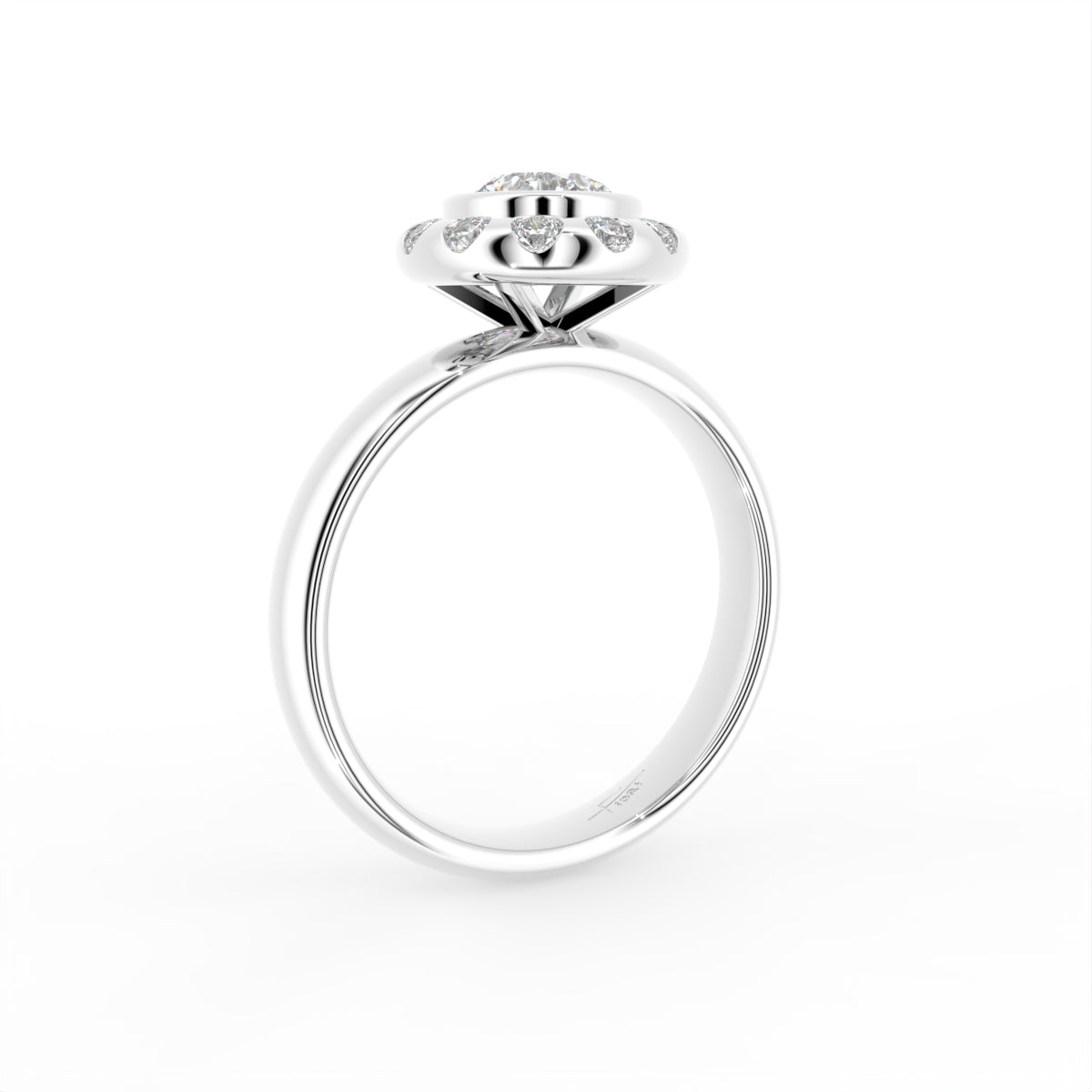 18K Halo Round Diamond Solitaire Ring — 3D VIEW