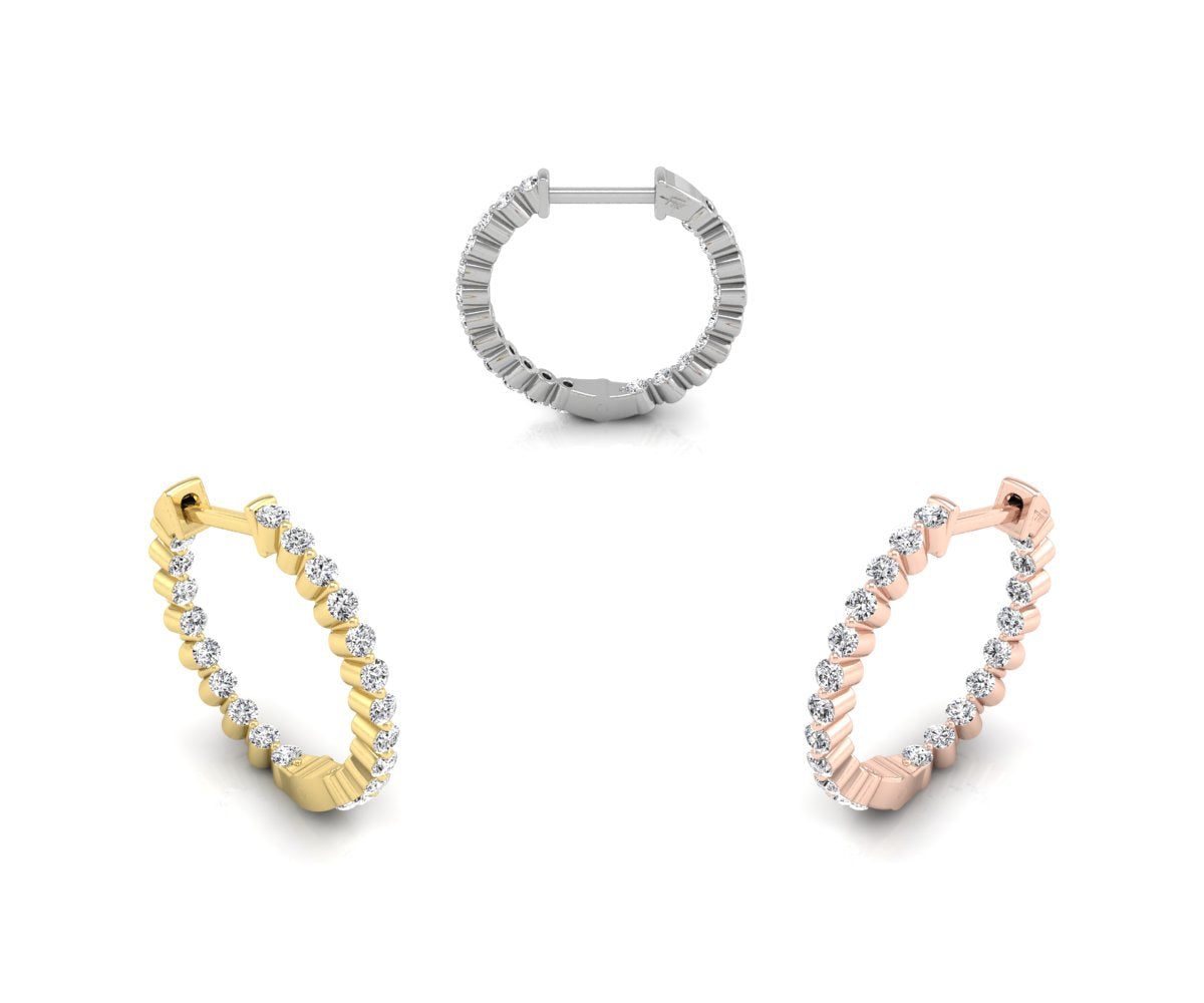 18K Diamond Hoop Earrings — 3 COLOR