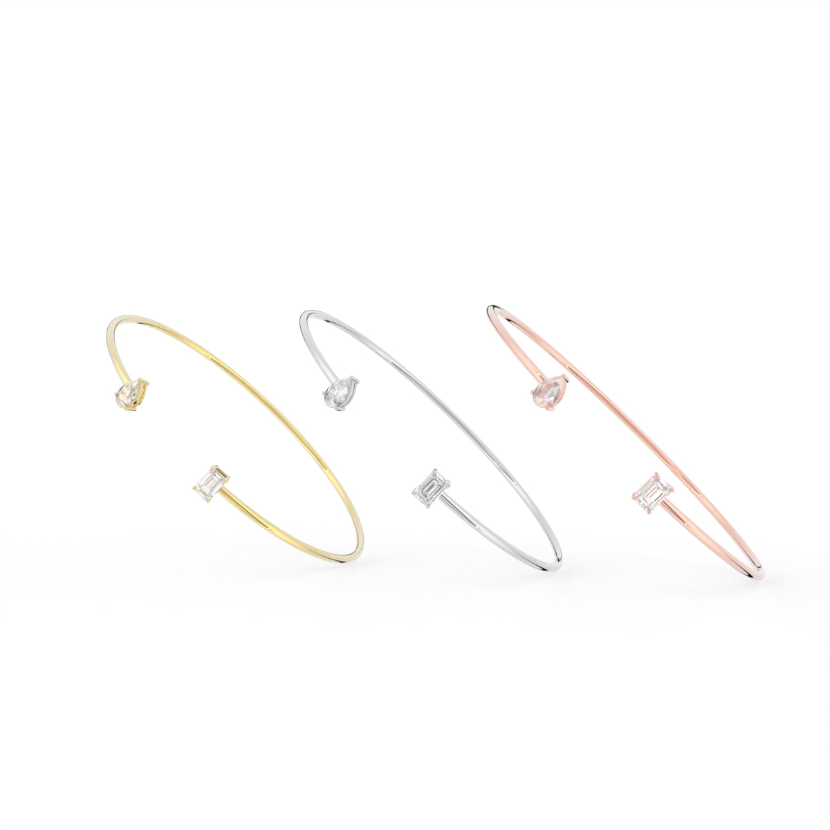 18K Solitaire Diamond Bangle — 3 COLOR