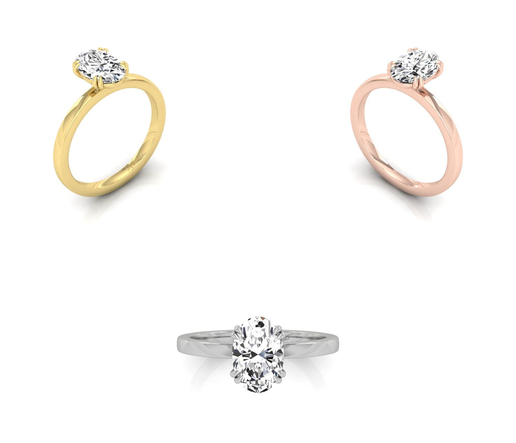 14K Rose Gold Solitaire Oval Diamond Ring — 3 COLOR