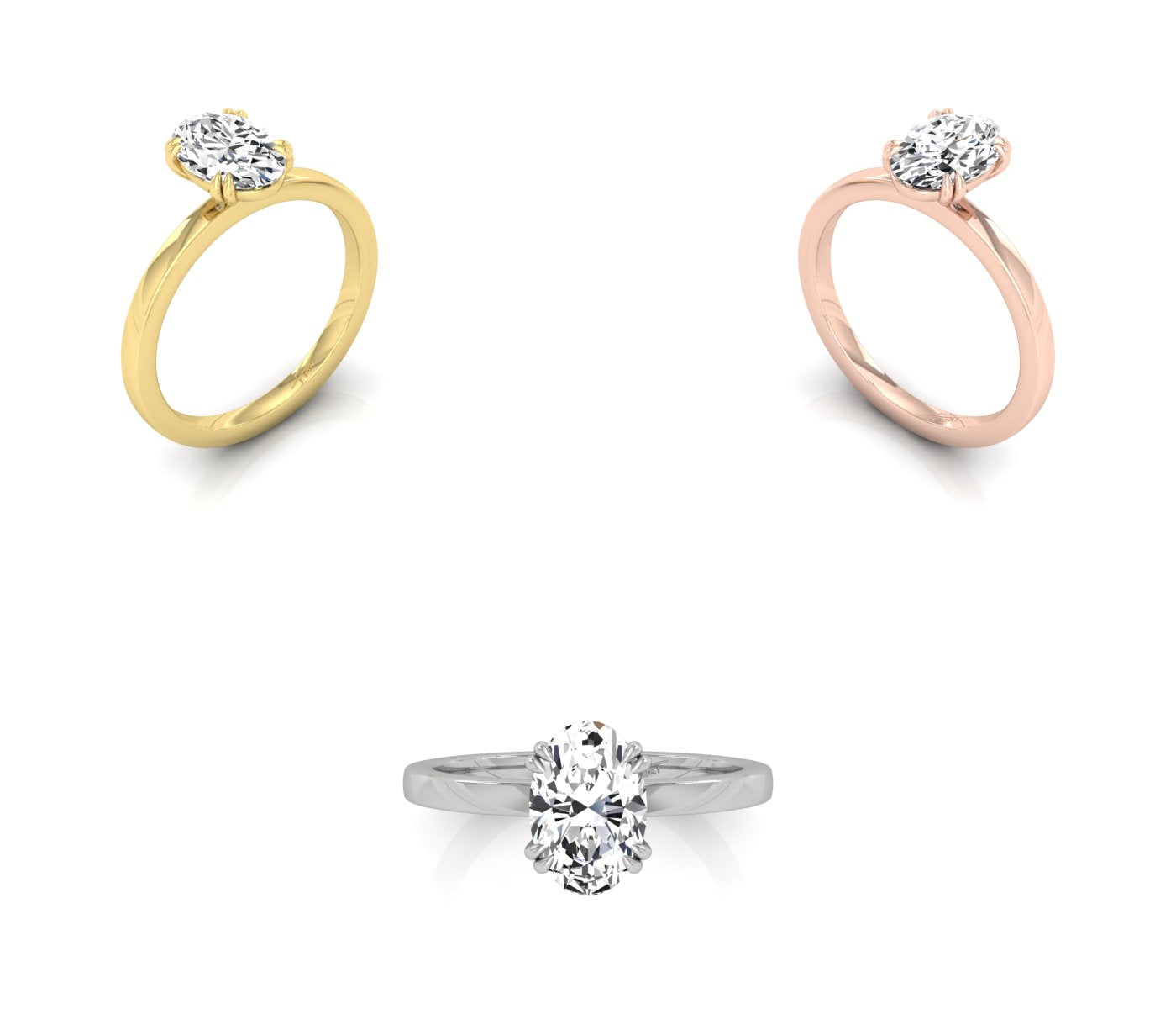 14K Rose Gold Solitaire Oval Diamond Ring — 3 COLOR