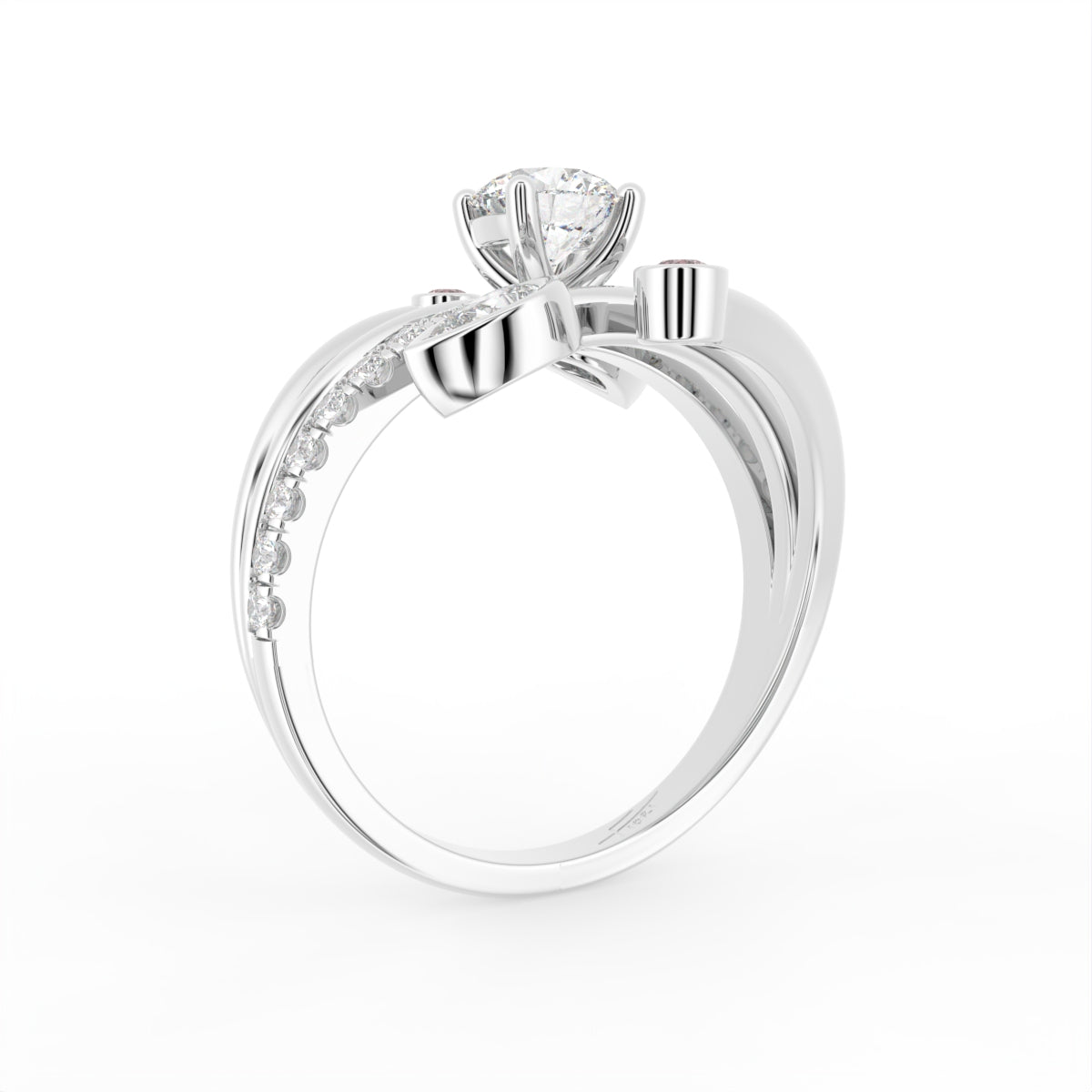 18K White Gold Round Diamond Ring — 3D VIEW