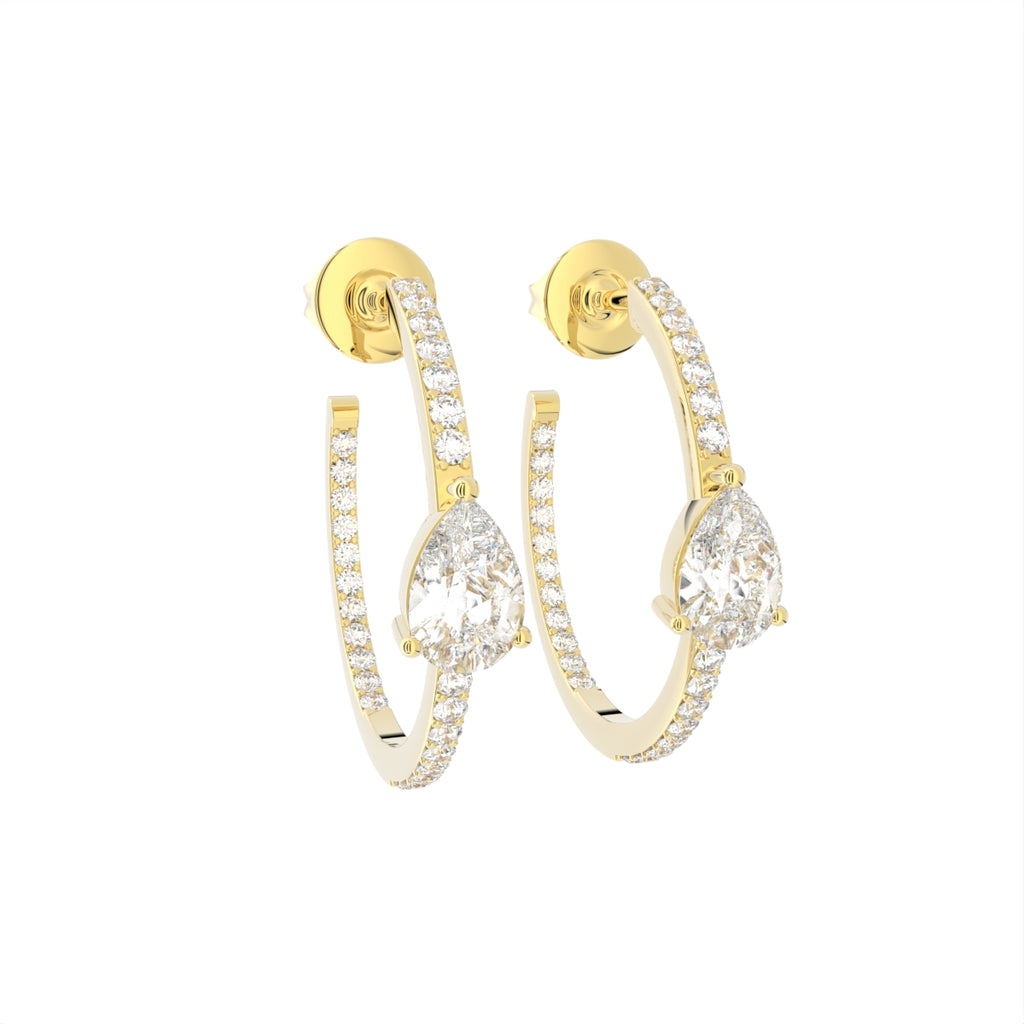 18K Pear Diamond Hoop Earrings — 3D VIEW
