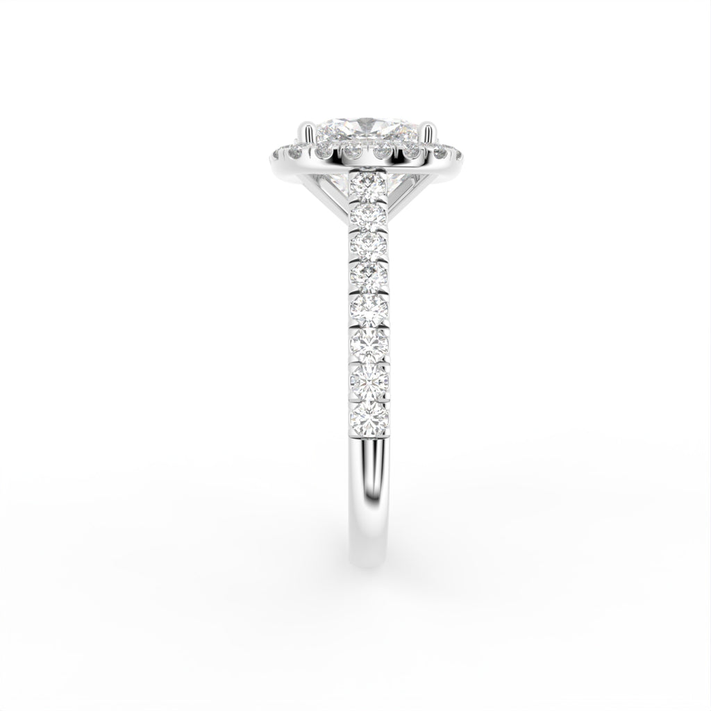 18K Halo Cushion Cut Diamond Engagement Ring — SIDE