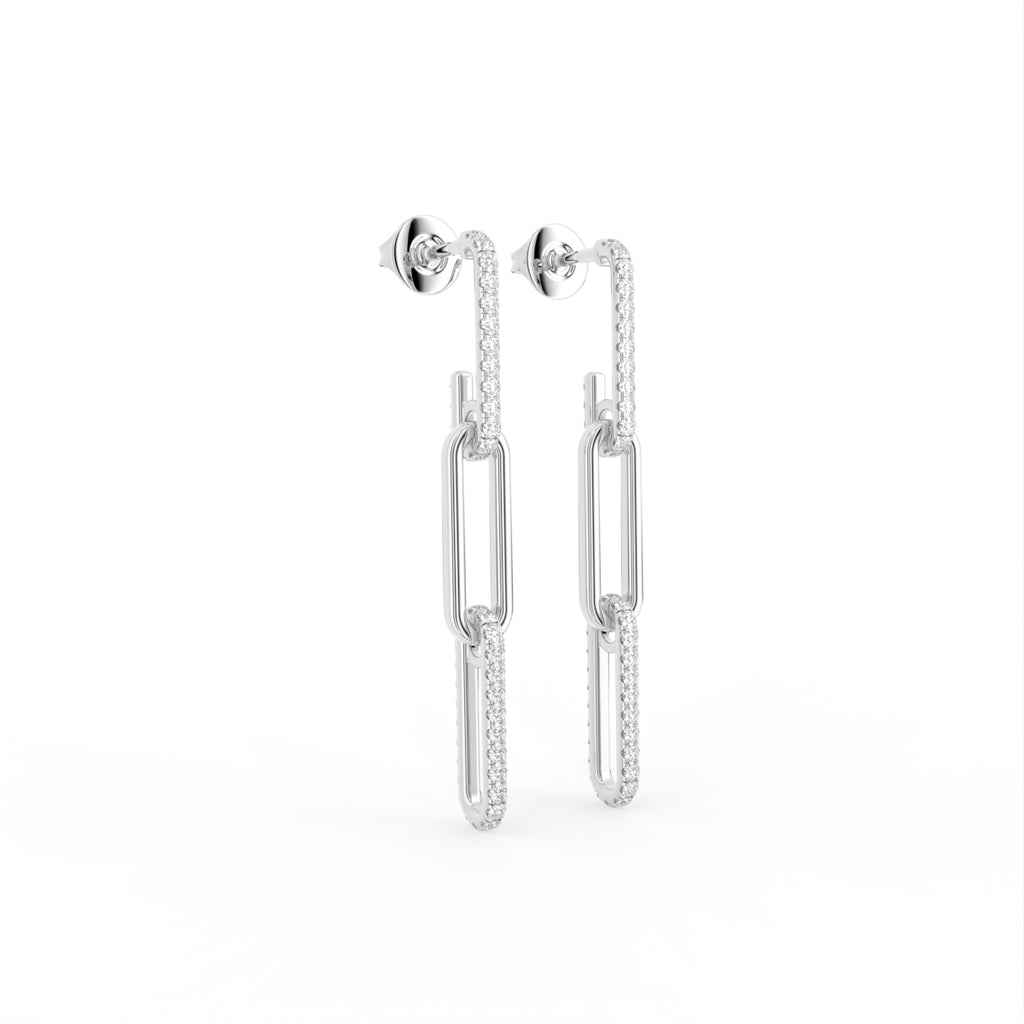 14K Round Drop Bespoke Diamond Earrings — 3D VIEW