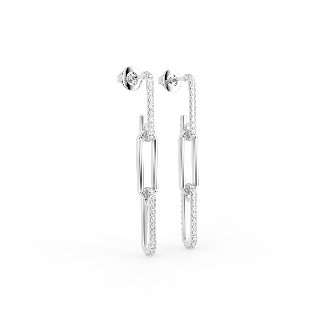 14K Round Drop Bespoke Diamond Earrings — 3D VIEW