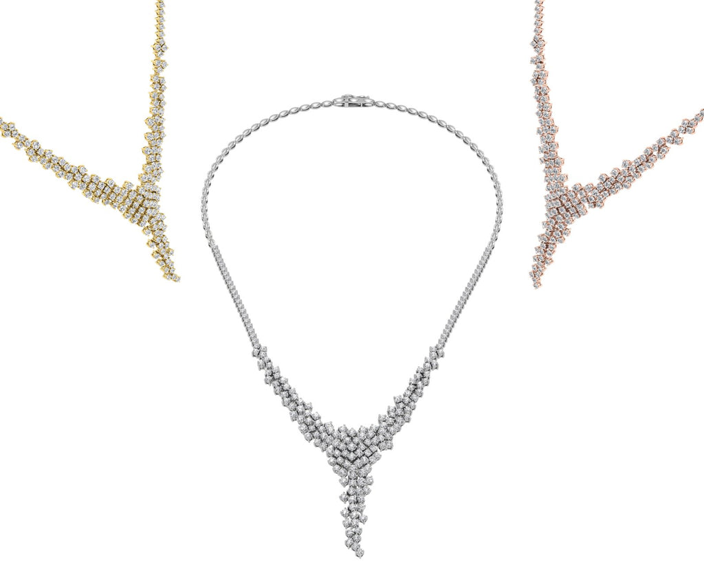 18K White Gold Round Diamond Necklace — 3 COLOR