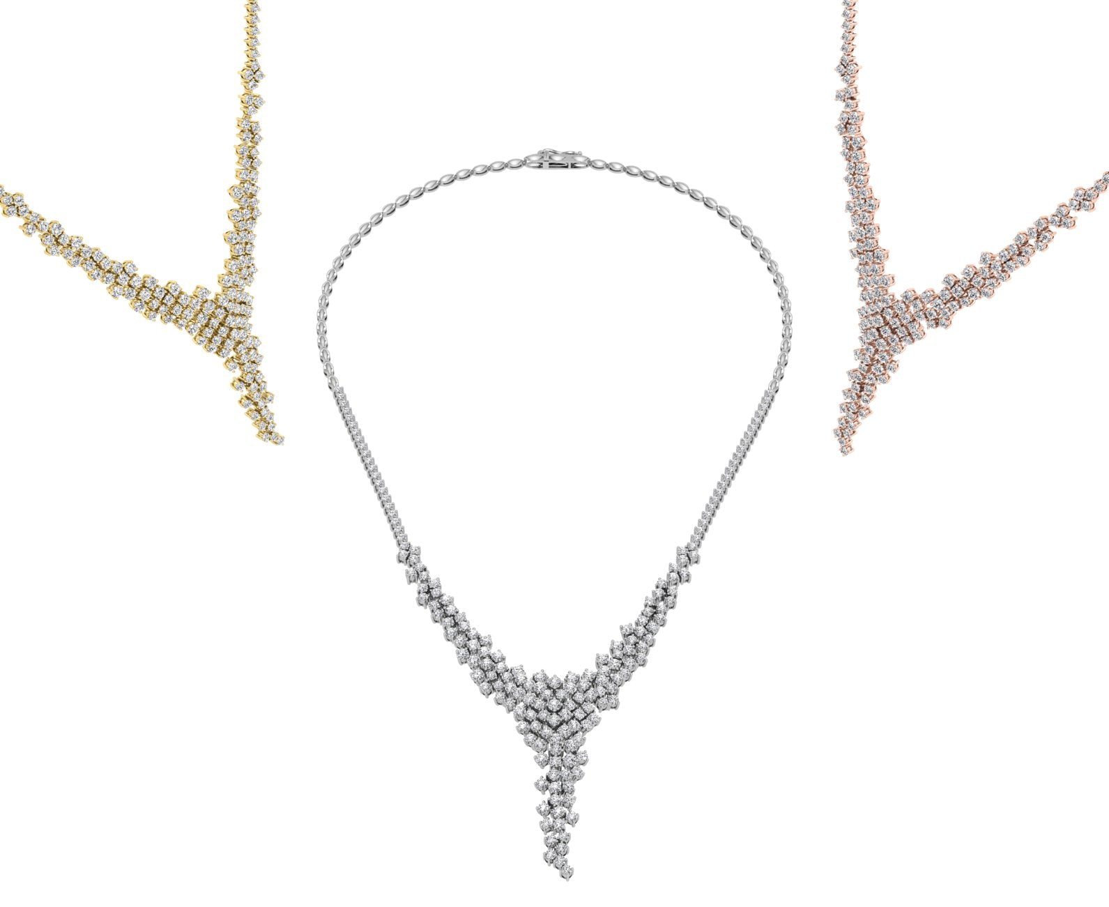 18K White Gold Round Diamond Necklace — 3 COLOR