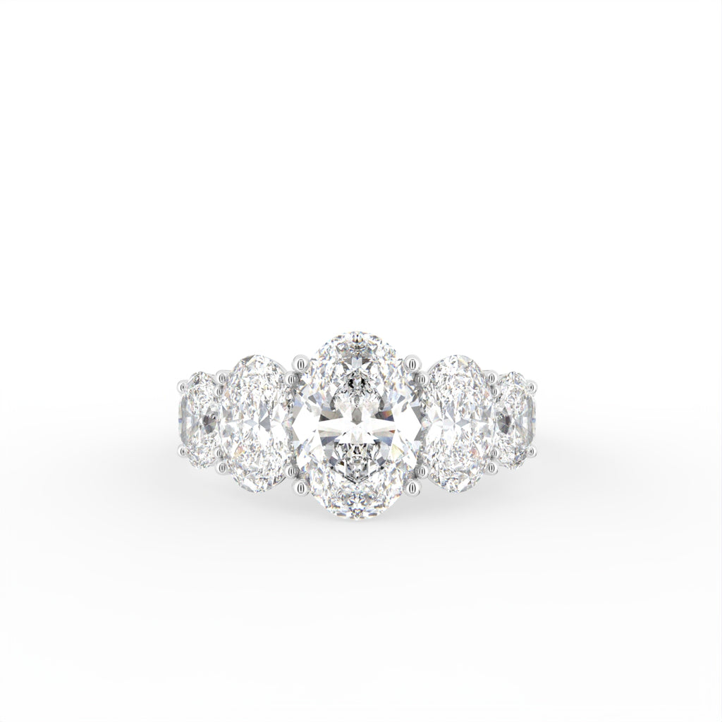 18K White Gold Shoulder Set Oval Diamond Ring — TOP
