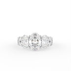 18K White Gold Shoulder Set Oval Diamond Ring — TOP