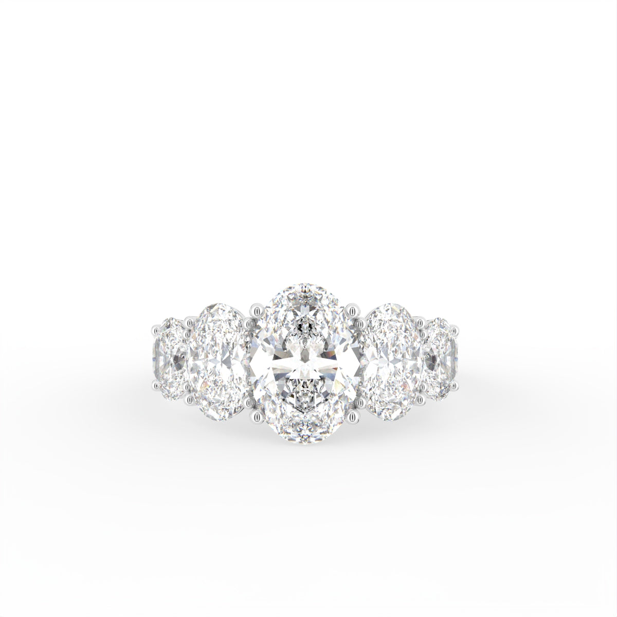 18K White Gold Shoulder Set Oval Diamond Ring — TOP