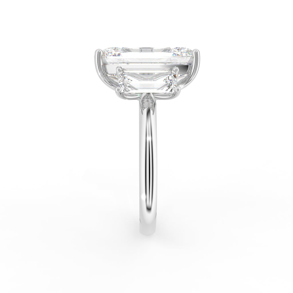 18K White Gold Trilogy Emerald Cut Diamond Ring — SIDE