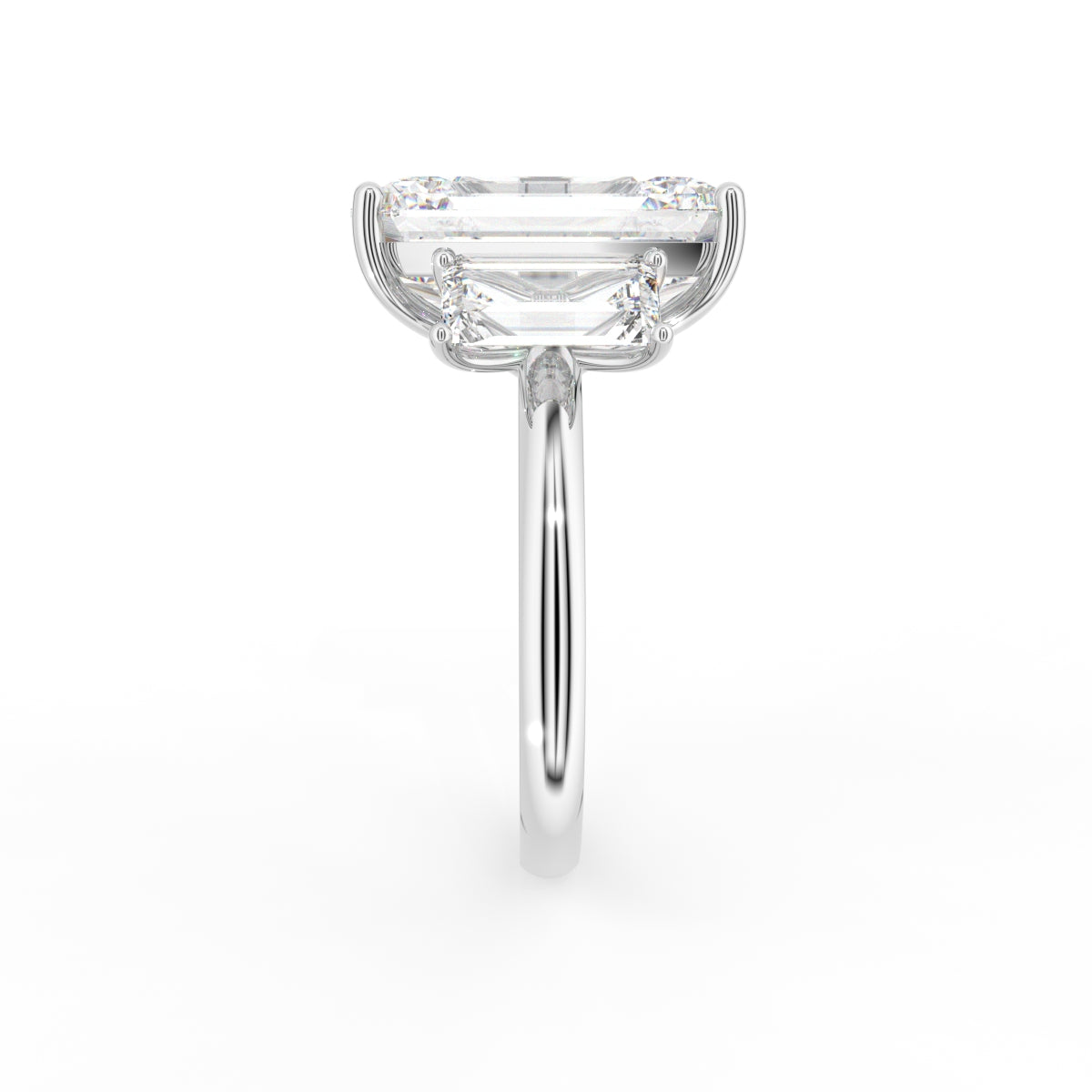 18K White Gold Trilogy Emerald Cut Diamond Ring — SIDE