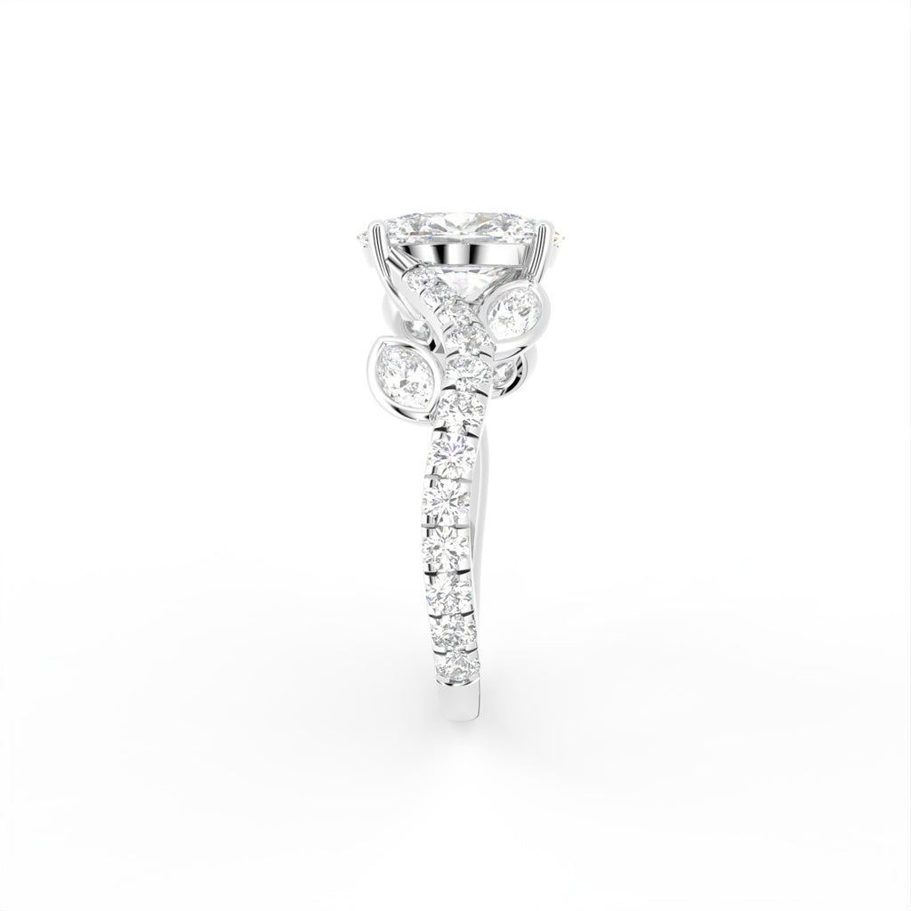 18K Oval Solitaire Pavé Diamond Ring — SIDE