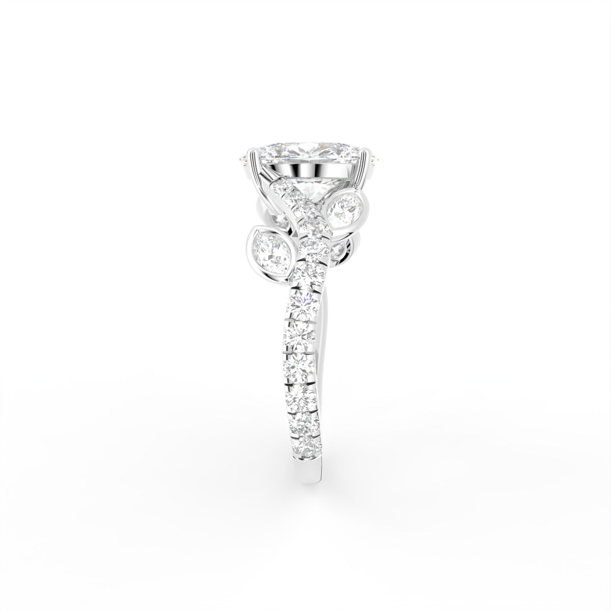 18K Oval Solitaire Pavé Diamond Ring — SIDE