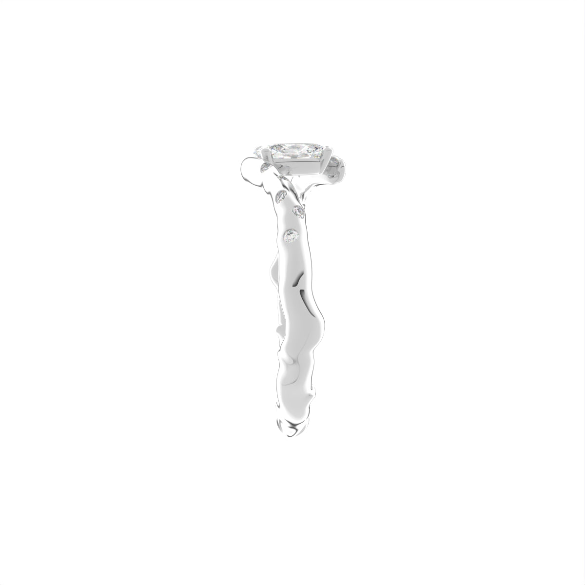 18K White Gold Solitaire Oval Diamond Ring — SIDE