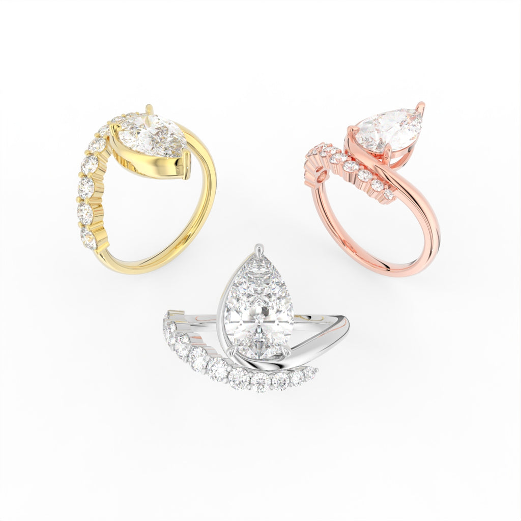 Sterling Silver Pear Diamond Ring — 3 COLOR