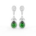 18K White Gold Pear Emerald Diamond Drop Earrings — TOP