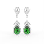 18K White Gold Pear Emerald Diamond Drop Earrings — TOP