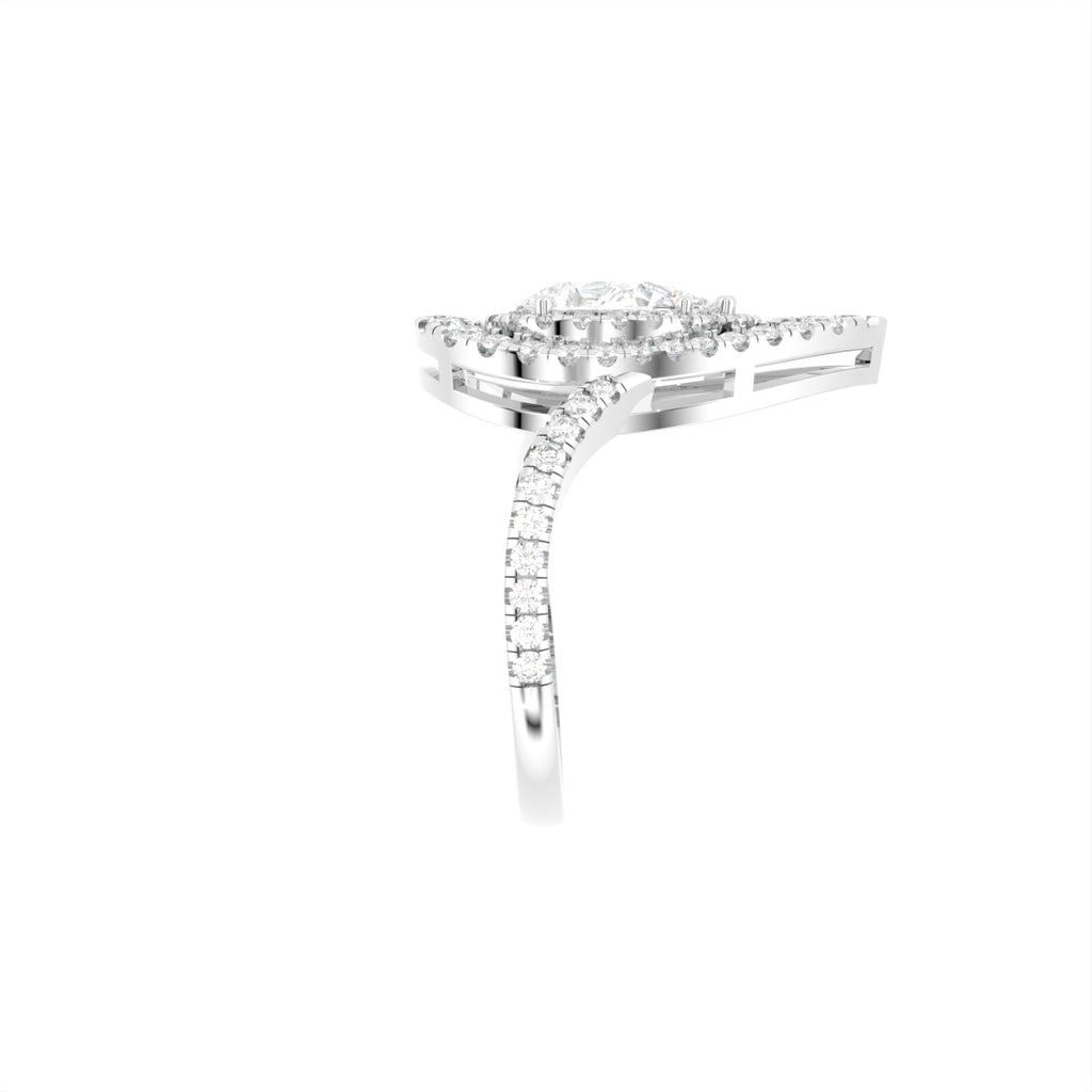18K White Gold Halo Pear Diamond Ring — SIDE
