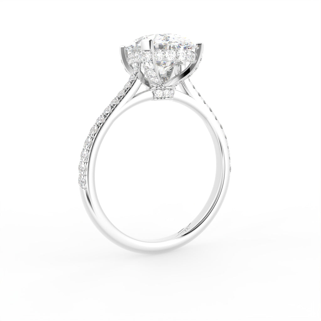 18K Oval Solitaire Pavé Diamond Engagement Ring — 3D VIEW
