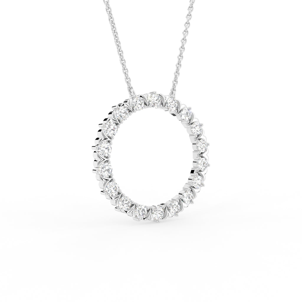 18K Circle Round Diamond Pendant — 3D VIEW