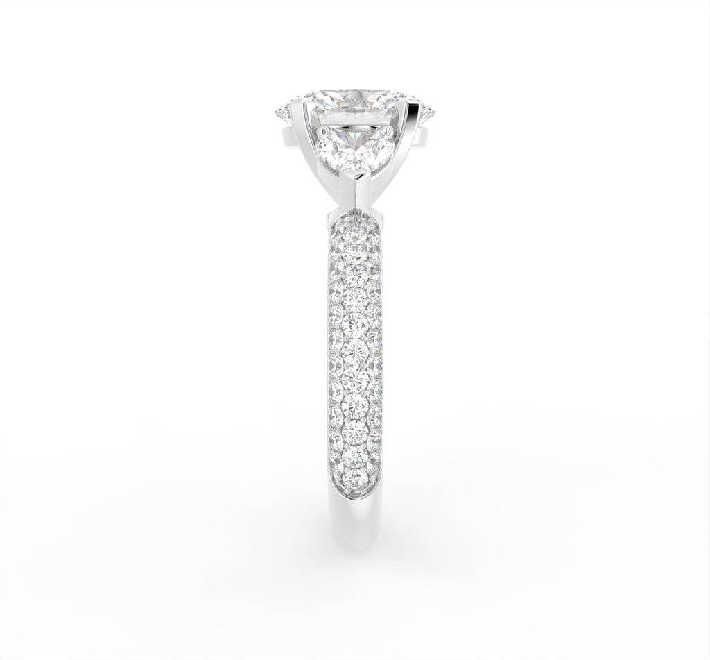 18K Oval Shoulder Set Diamond Engagement Ring — SIDE