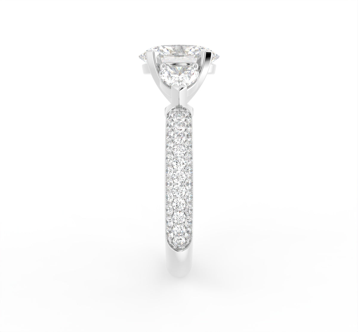 18K Oval Shoulder Set Diamond Engagement Ring — SIDE