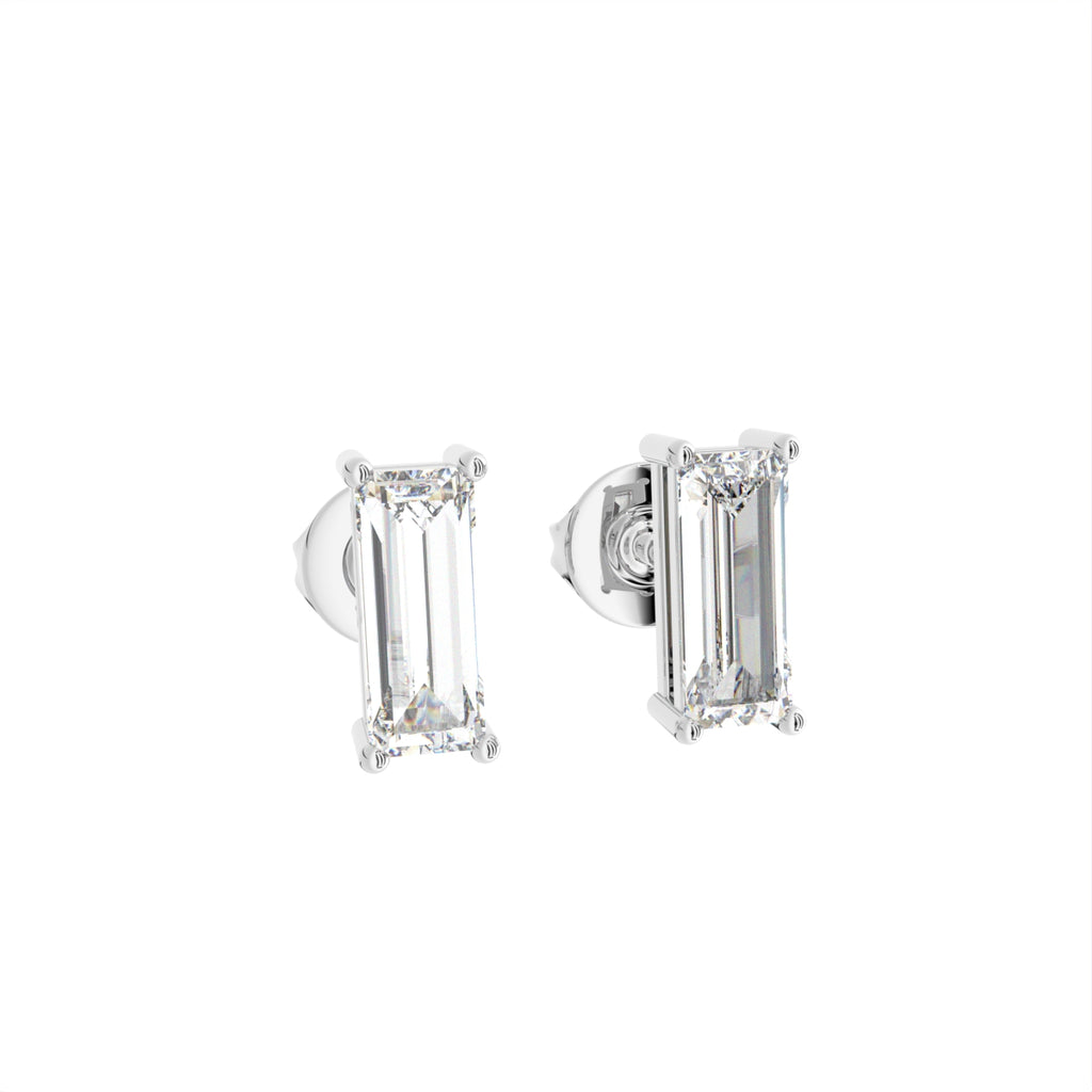 18K Baguette Solitaire Diamond Earrings — 3D VIEW