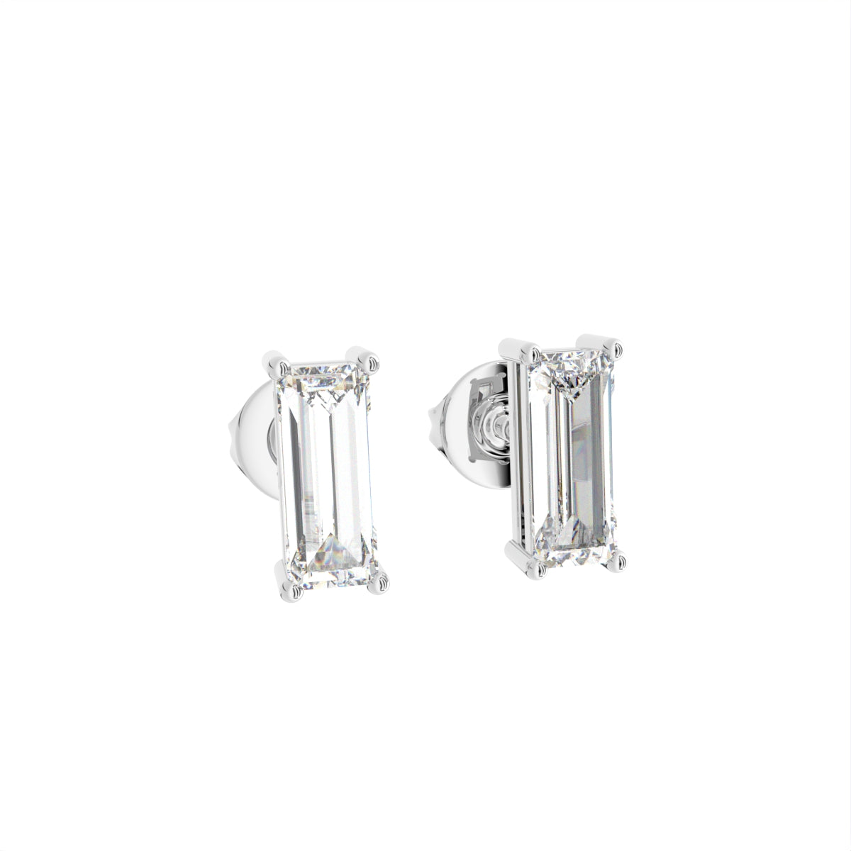 18K Baguette Solitaire Diamond Earrings — 3D VIEW