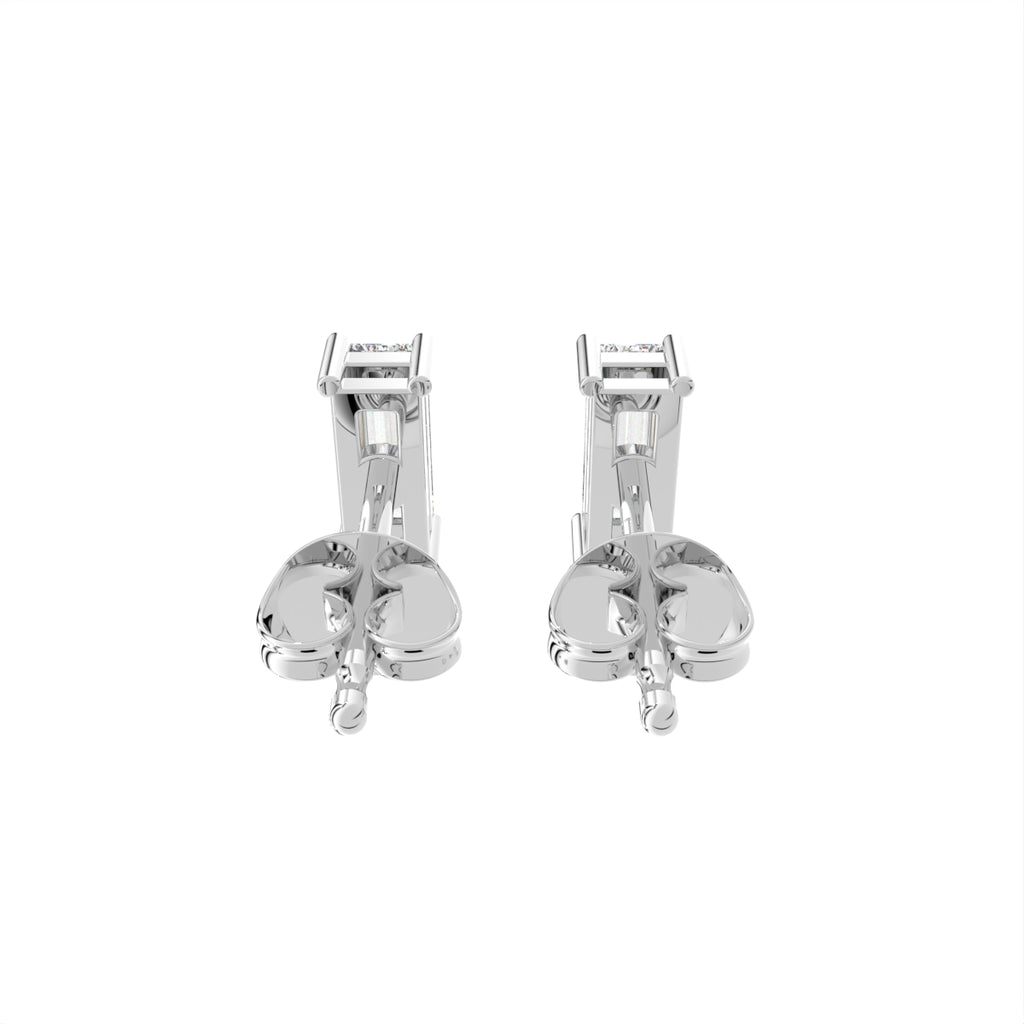 18K Baguette Solitaire Diamond Earrings — BACK