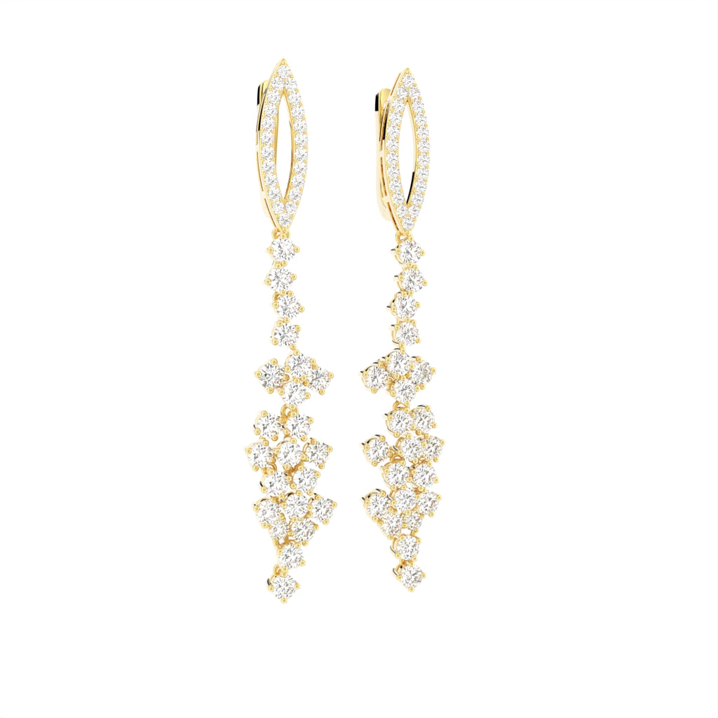 18K White Gold Round Diamond Drop Earrings — 3D VIEW
