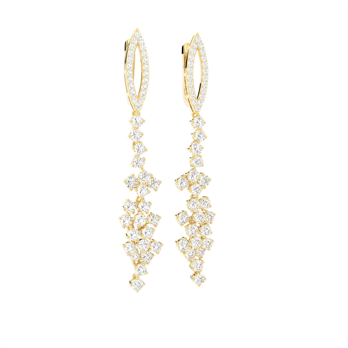 18K White Gold Round Diamond Drop Earrings — 3D VIEW