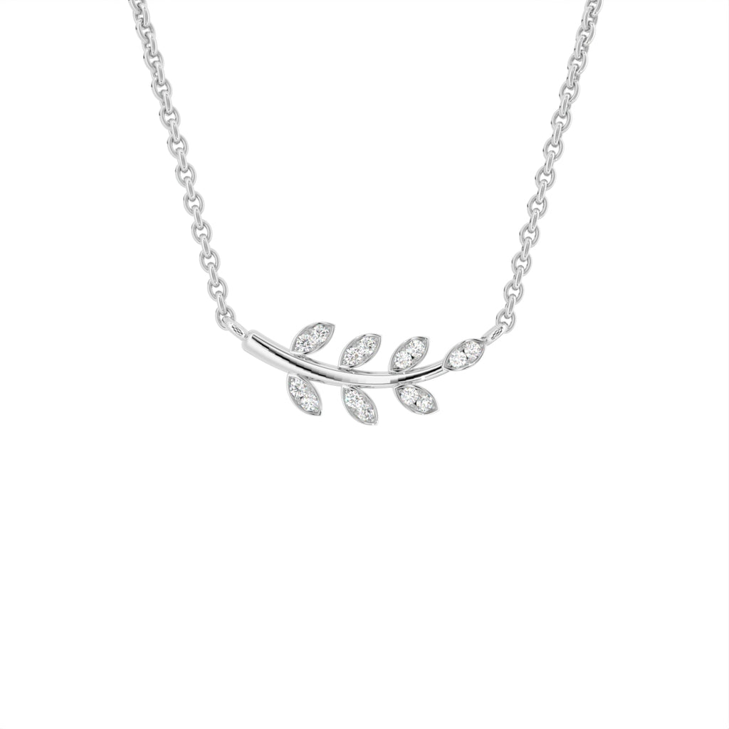 18K Floral Leaf Diamond Pendant — FRONT