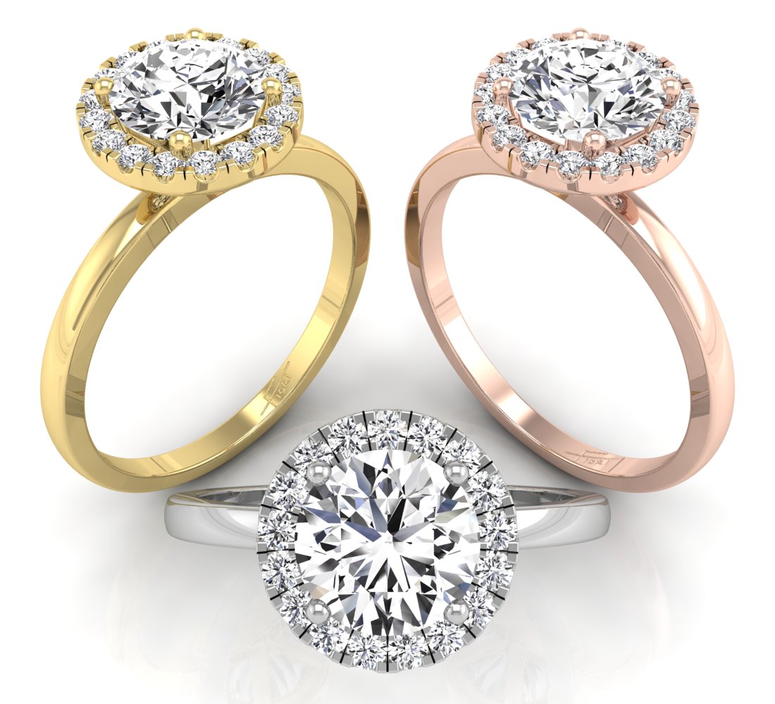18K Halo Round Diamond Ring — 3 COLOR