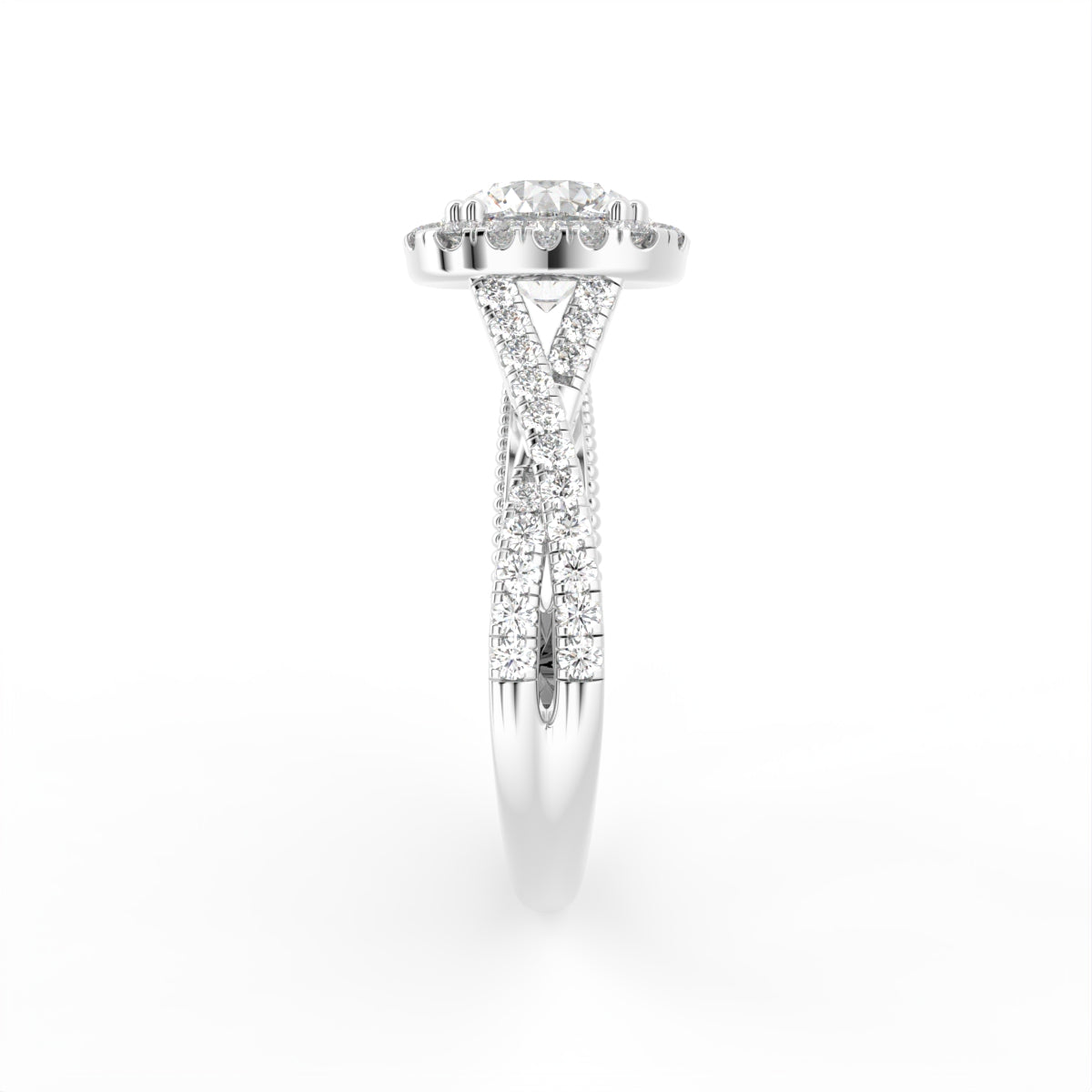 18K Halo Diamond Engagement Ring — SIDE