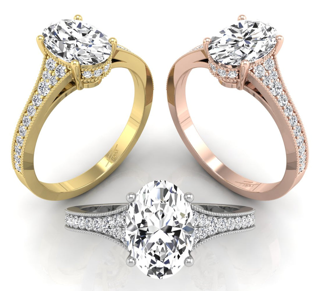 18K Solitaire Oval Diamond Engagement Ring — 3 COLOR
