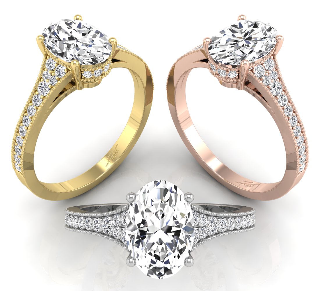 18K Solitaire Oval Diamond Engagement Ring — 3 COLOR