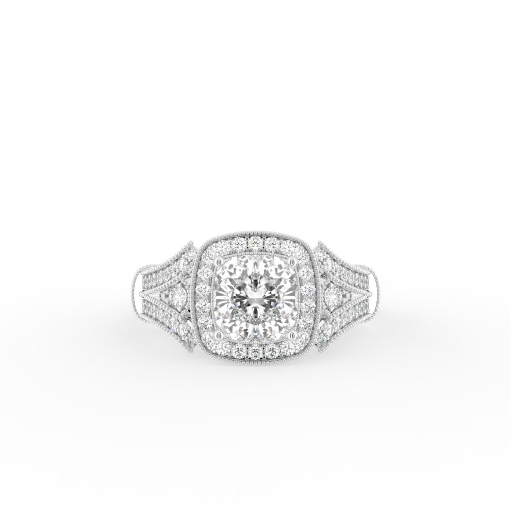 18K Bespoke Cushion Halo Diamond Ring — TOP