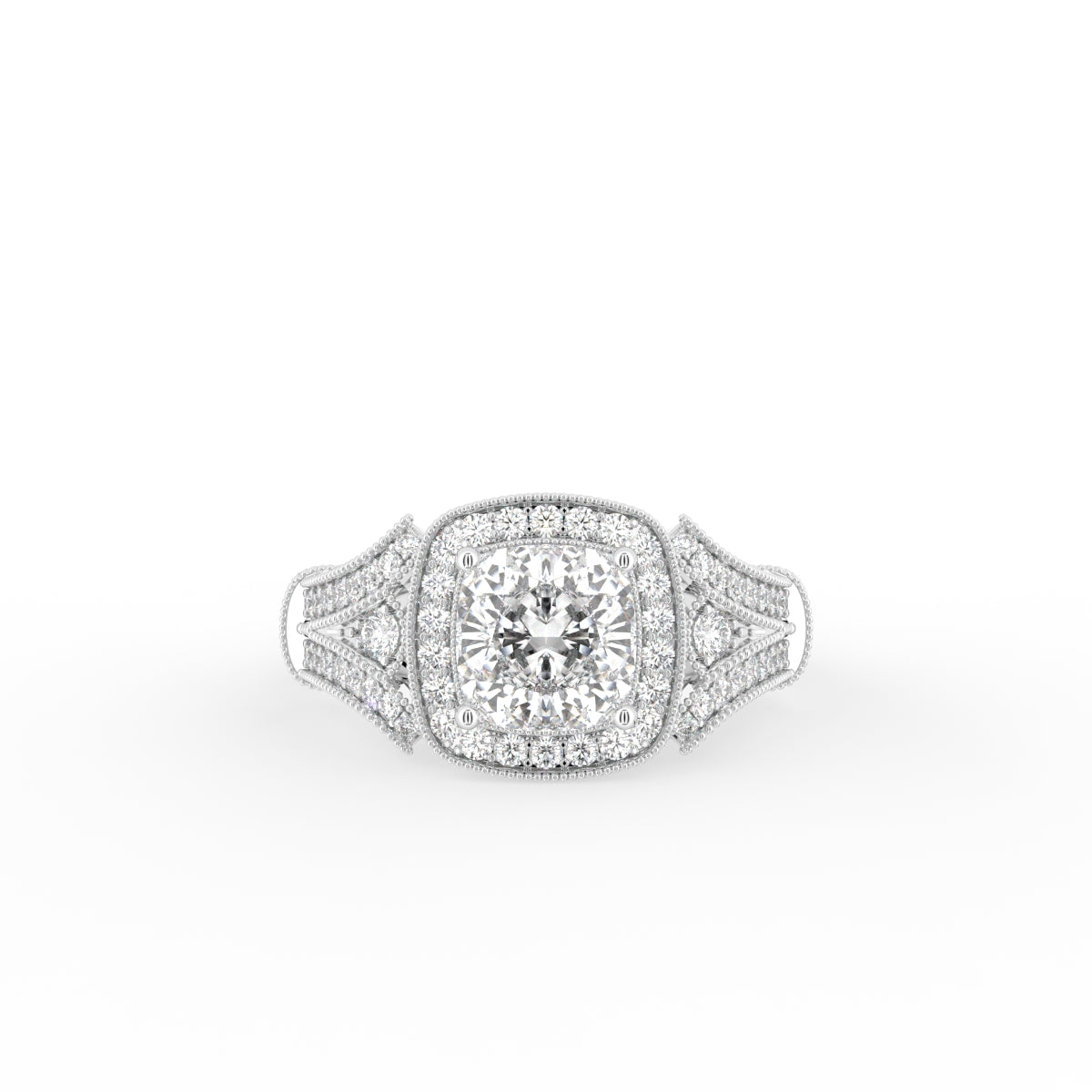 18K Bespoke Cushion Halo Diamond Ring — TOP