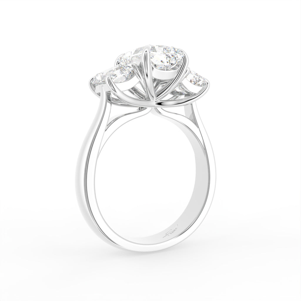 18K White Gold Trilogy Emerald Diamond Ring — 3D VIEW