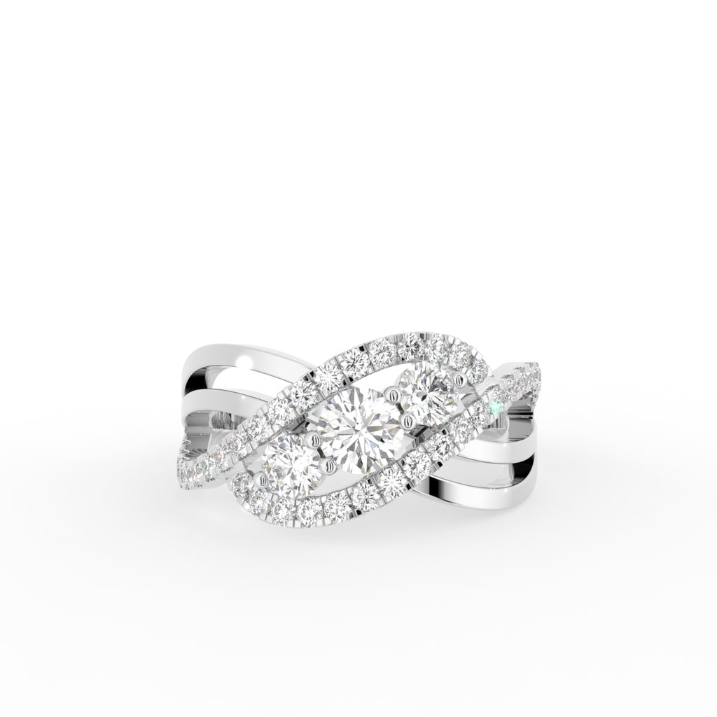 18K Two Tone Bespoke Round Diamond Crossover Ring — TOP