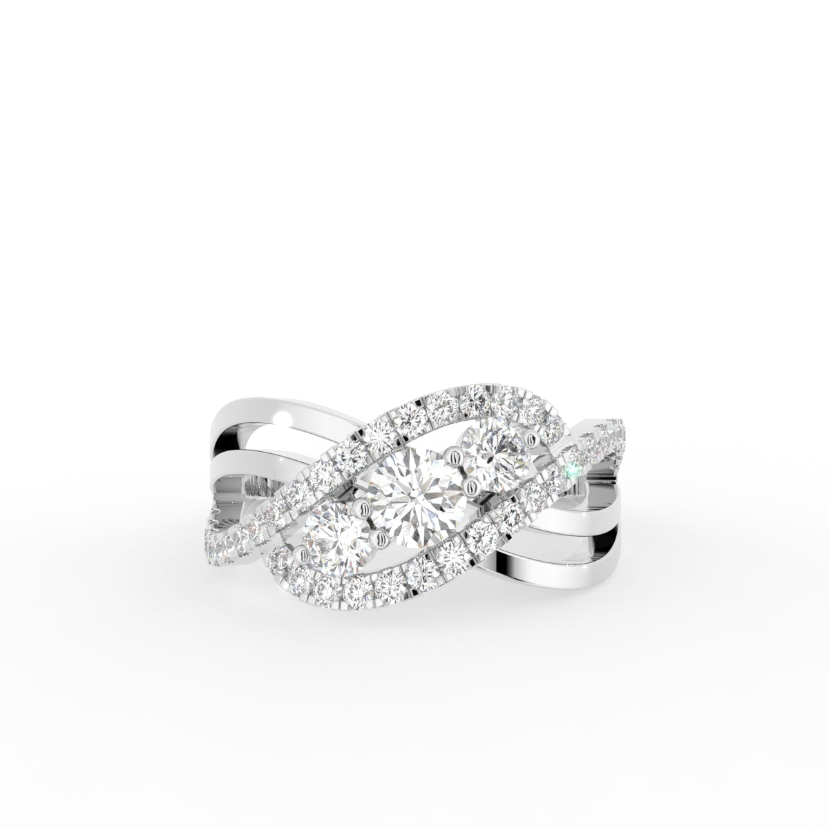 18K Two Tone Bespoke Round Diamond Crossover Ring — TOP