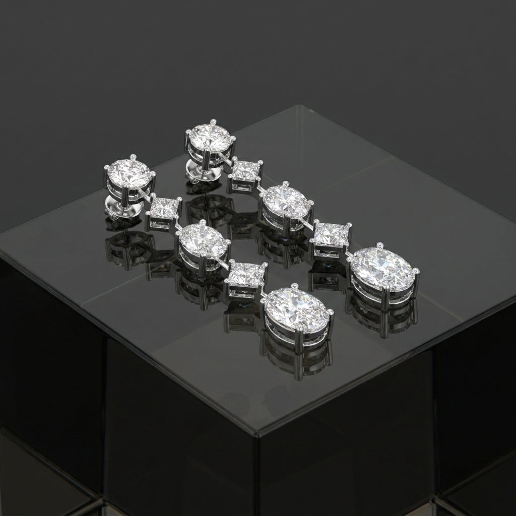 18K White Gold Round Diamond Drop Earrings