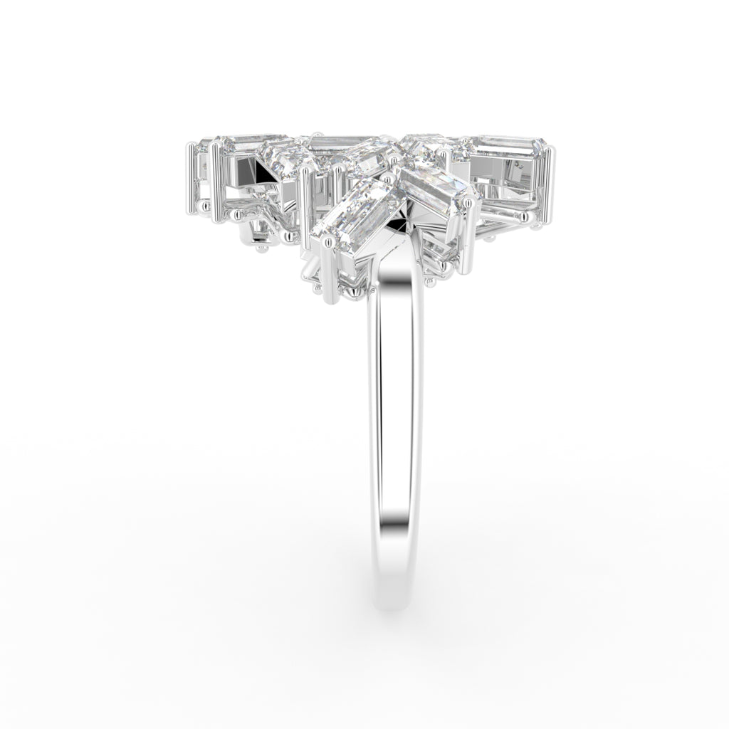 18K Floral Baguette Diamond Ring — SIDE