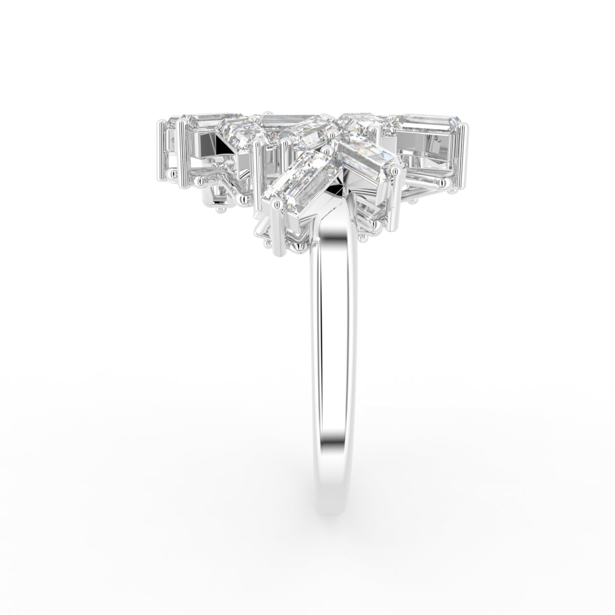 18K Floral Baguette Diamond Ring — SIDE