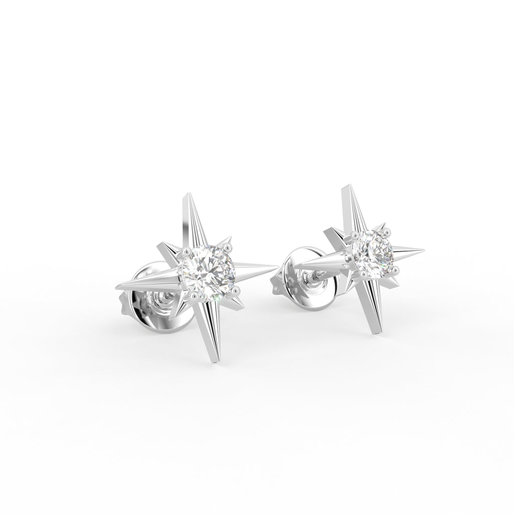 18K Starburst Diamond Earrings — 3D VIEW